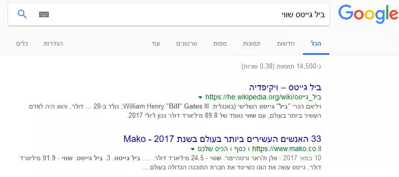 כמה שווה ביל גייטס - חיפוש בעברית