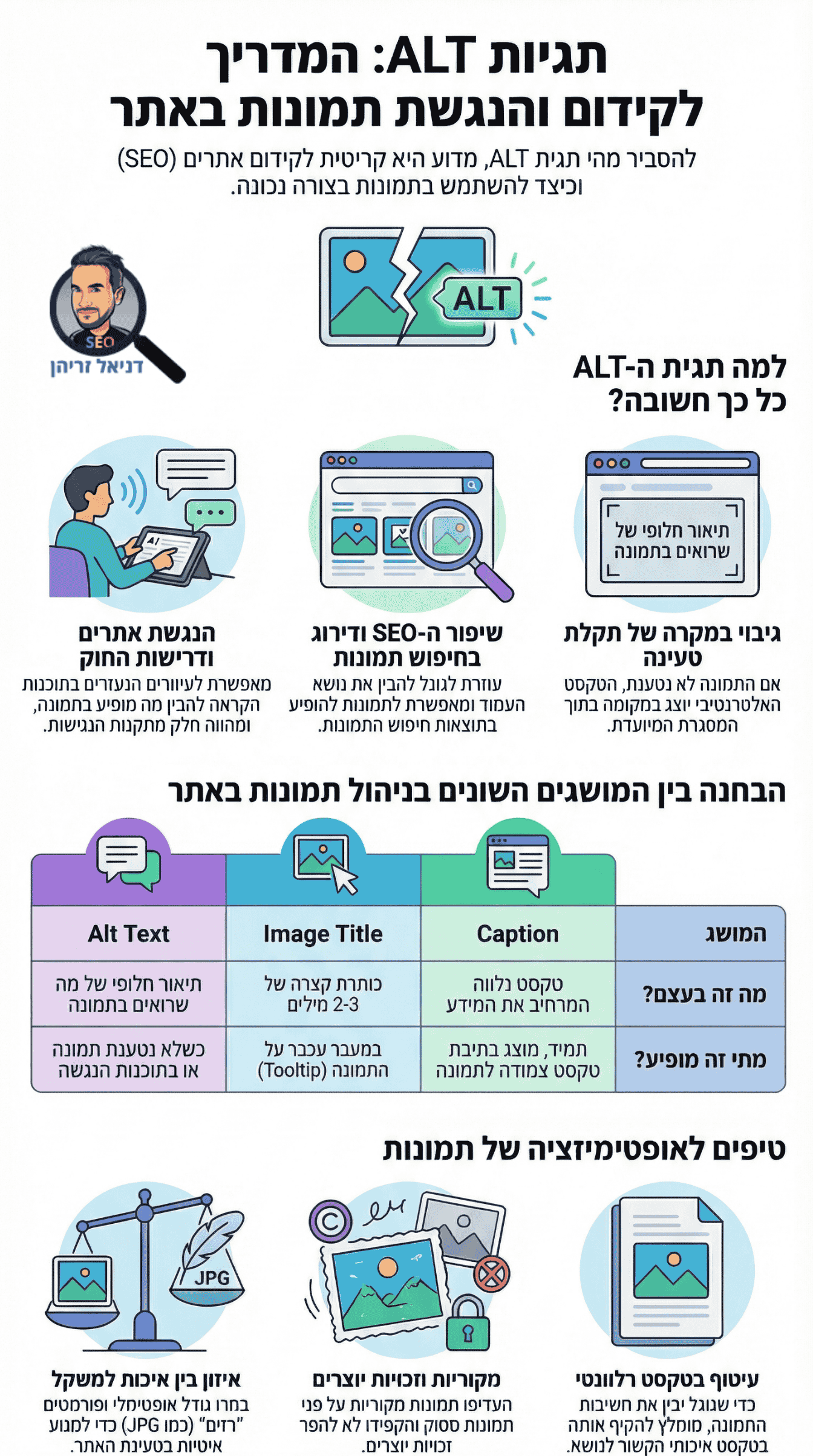 תגיות אלט (Alt) לתמונות: אינפוגרפיקה על אופטימיזציה לתמונות בגוגל מאת דניאל זריהן תגיות אלט (Alt) לתמונות: אינפוגרפיקה על אופטימיזציה לתמונות בגוגל מאת דניאל זריהן