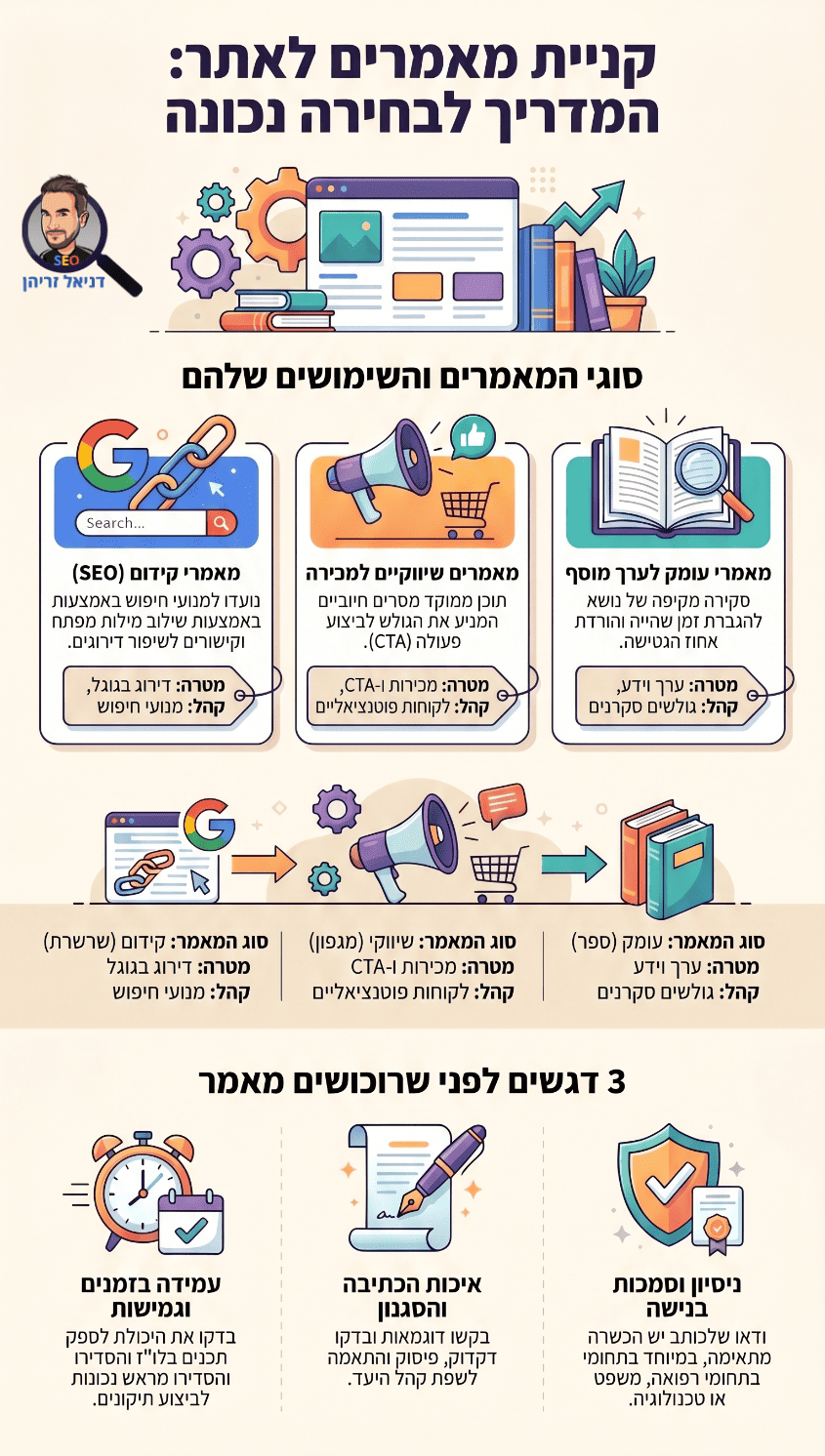קניית / רכישת מאמרים - המדריך שיעשה לכם סדר בנושא - אינפוגרפיקה מאת דניאל זריהן קניית / רכישת מאמרים - המדריך שיעשה לכם סדר בנושא - אינפוגרפיקה מאת דניאל זריהן