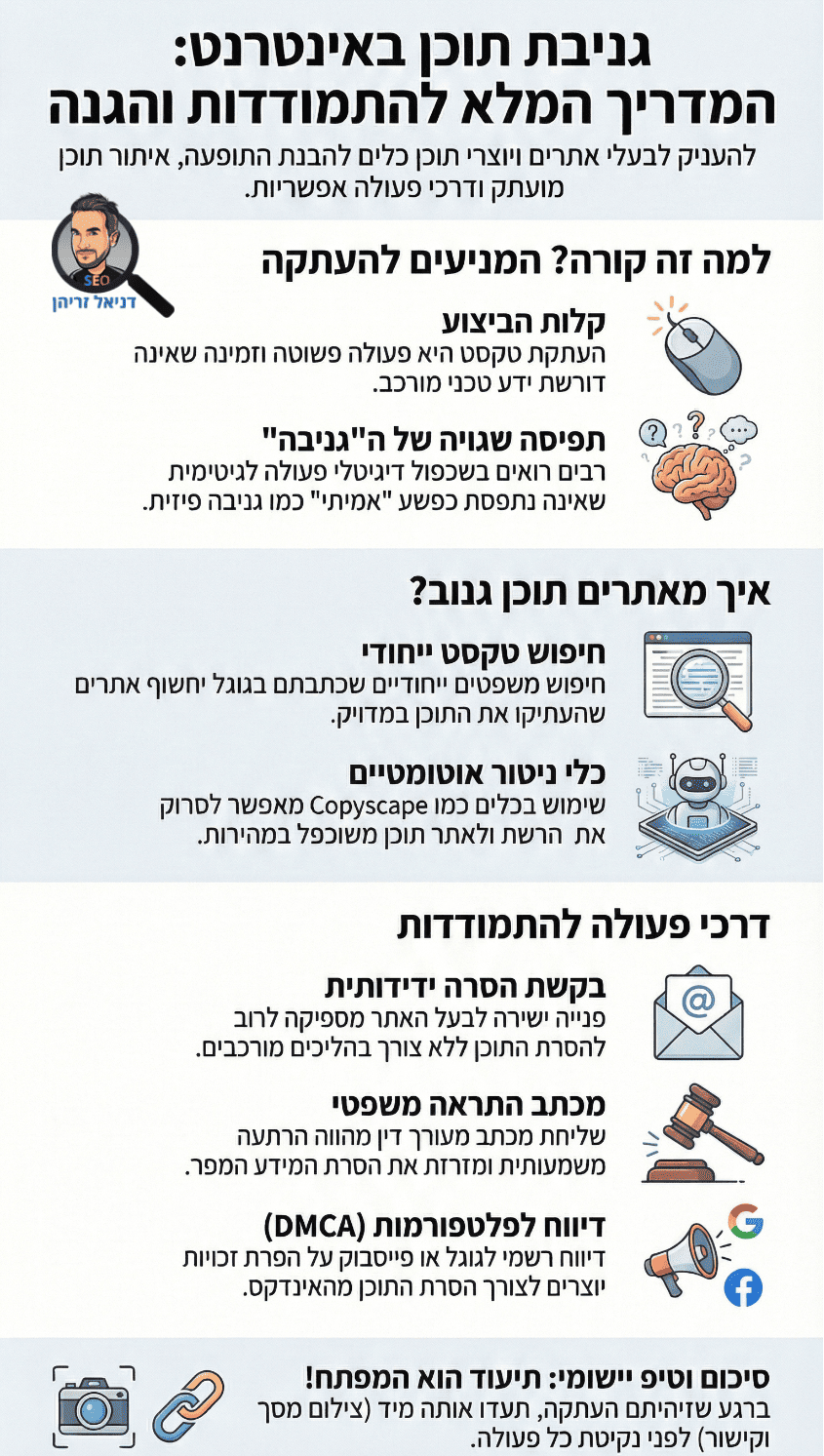 גניבת תוכן באינטרנט: איך מתמודדים? אינפוגרפיקה מאת דניאל זריהן גניבת תוכן באינטרנט: איך מתמודדים? אינפוגרפיקה מאת דניאל זריהן