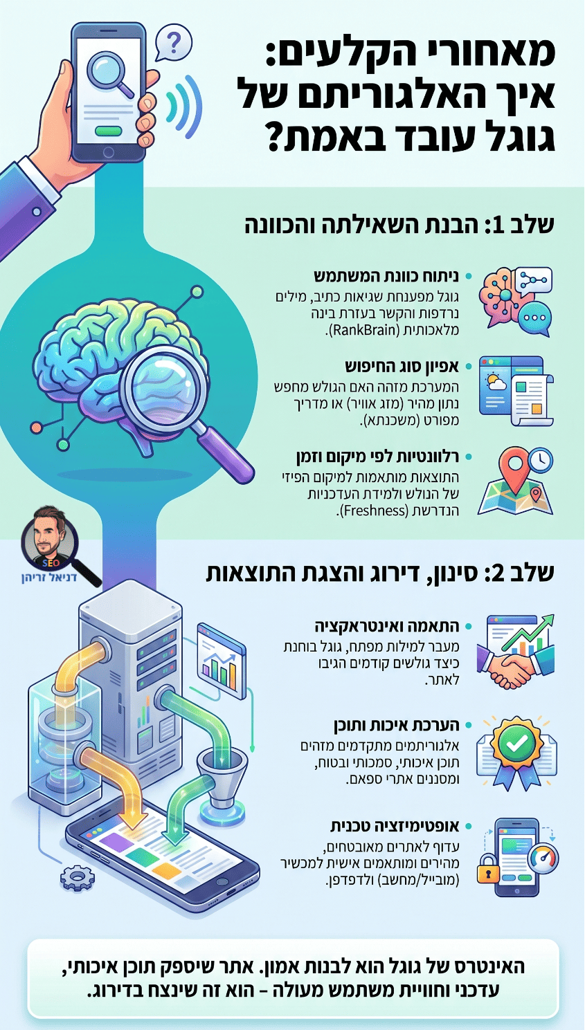 האלגוריתם של גוגל - איך זה בעצם עובד? (פחות או יותר...) אינפוגרפיקה מאת דניאל זריהן האלגוריתם של גוגל - איך זה בעצם עובד? (פחות או יותר...) אינפוגרפיקה מאת דניאל זריהן