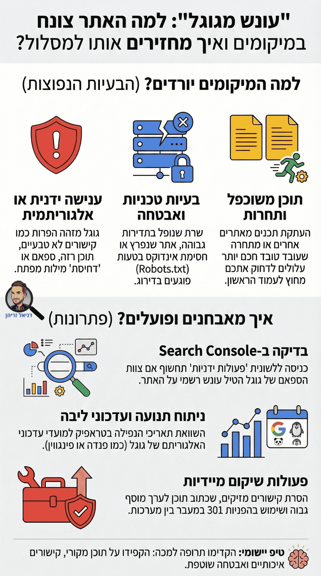 "עונש מגוגל": האתר נפגע במיקומים? למה יש ירידה בדירוגים שלי בגוגל ומה עושים? אינפוגרפיקה מאת דניאל זריהן "עונש מגוגל": האתר נפגע במיקומים? למה יש ירידה בדירוגים שלי בגוגל ומה עושים? אינפוגרפיקה מאת דניאל זריהן