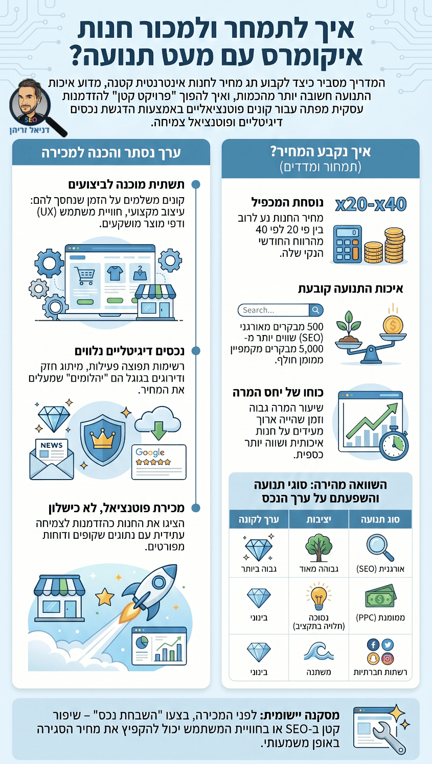 בכמה אפשר למכור חנות אינטרנטית עם מעט טראפיק? אינפוגרפיקה מאת דניאל זריהן