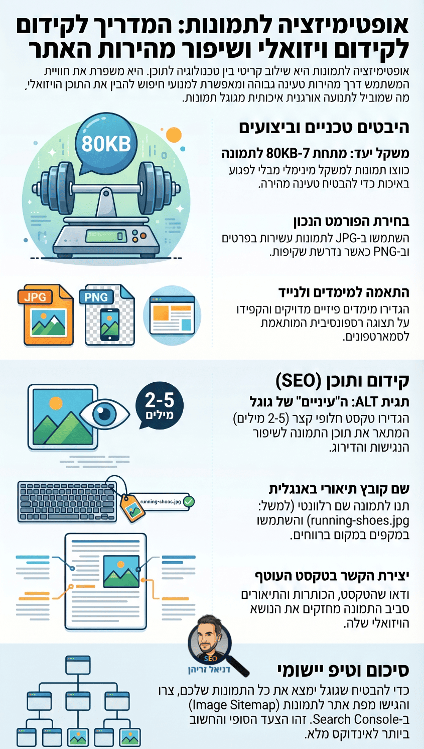 אופטימיזציה לתמונות וקידום תמונות בגוגל (Image SEO) - אינפוגרפיקה של דניאל זריהן אופטימיזציה לתמונות וקידום תמונות בגוגל (Image SEO) - אינפוגרפיקה של דניאל זריהן