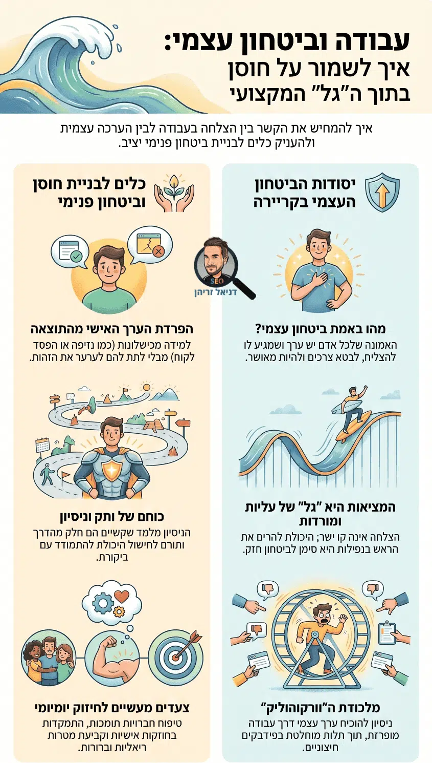 הקשר בין עבודה וביטחון עצמי - אינפוגרפיקה מאת דניאל זריהן הקשר בין עבודה וביטחון עצמי - אינפוגרפיקה מאת דניאל זריהן