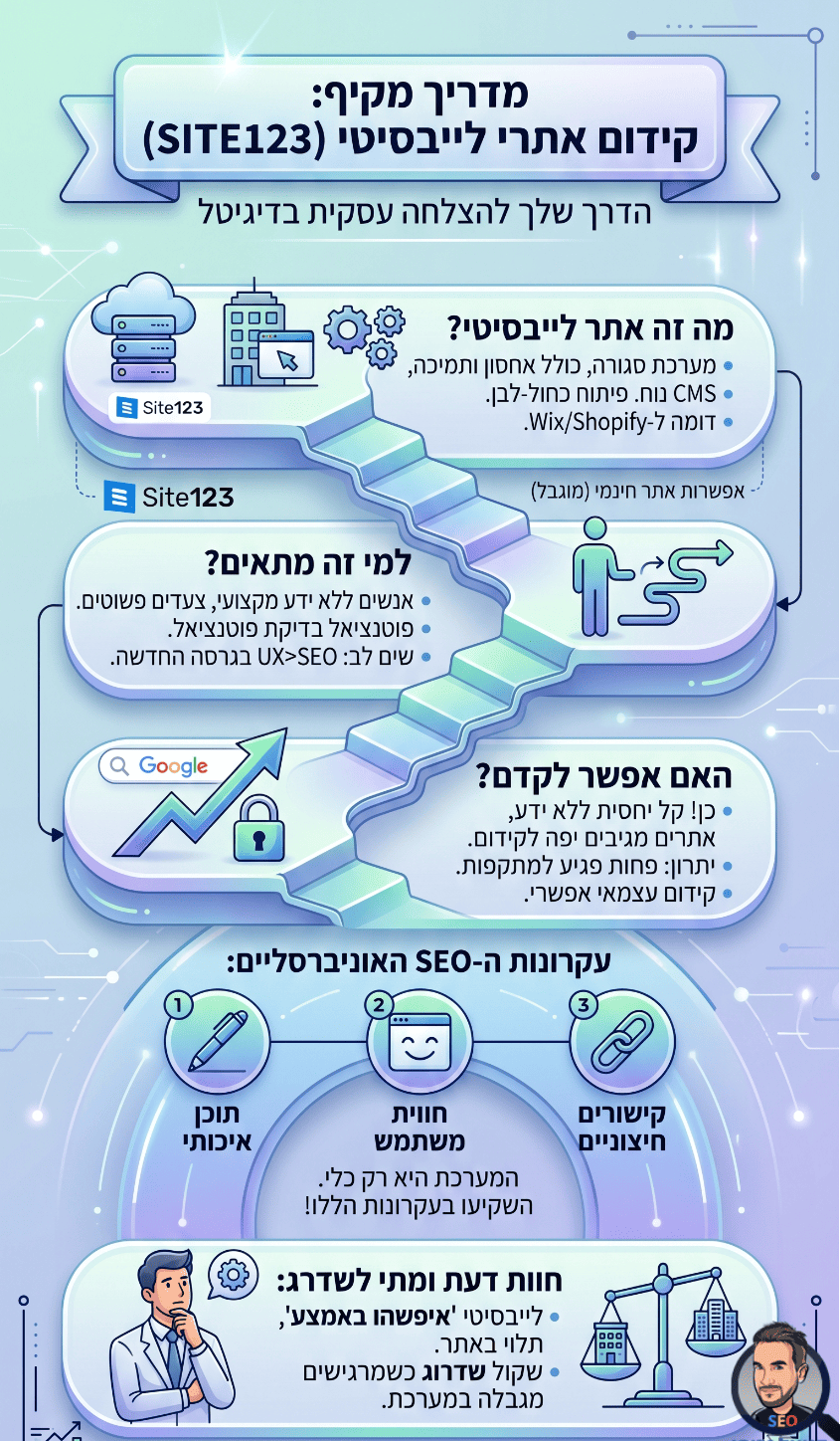 קידום אתרי לייבסיטי / מערכת SITE123 - אינפוגרפיקה מאת דניאל זריהן קידום אתרי לייבסיטי / מערכת SITE123 - אינפוגרפיקה מאת דניאל זריהן