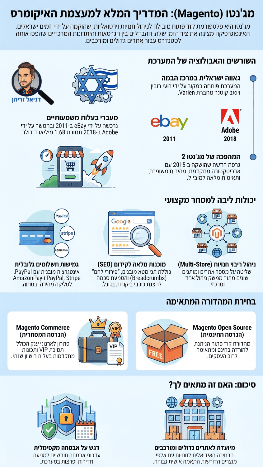 בנייה וקידום של אתרי מג'נטו (Magento) - אינפוגרפיקה מאת דניאל זריהן בנייה וקידום של אתרי מג'נטו (Magento) - אינפוגרפיקה מאת דניאל זריהן