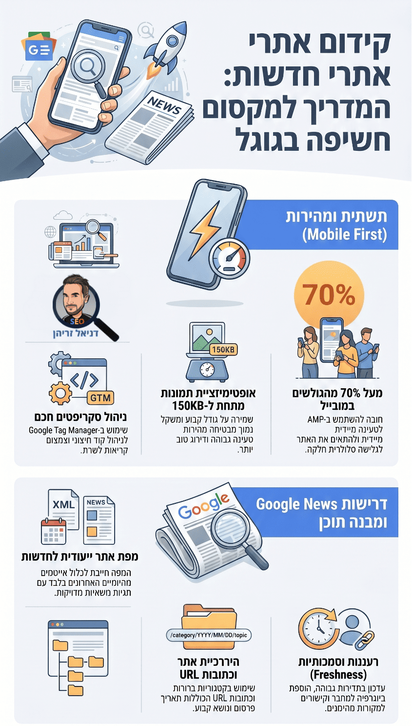 קידום אתרי חדשות וכיצד להופיע ב- Google News - אינפוגרפיקה מאת דניאל זריהן קידום אתרי חדשות וכיצד להופיע ב- Google News - אינפוגרפיקה מאת דניאל זריהן