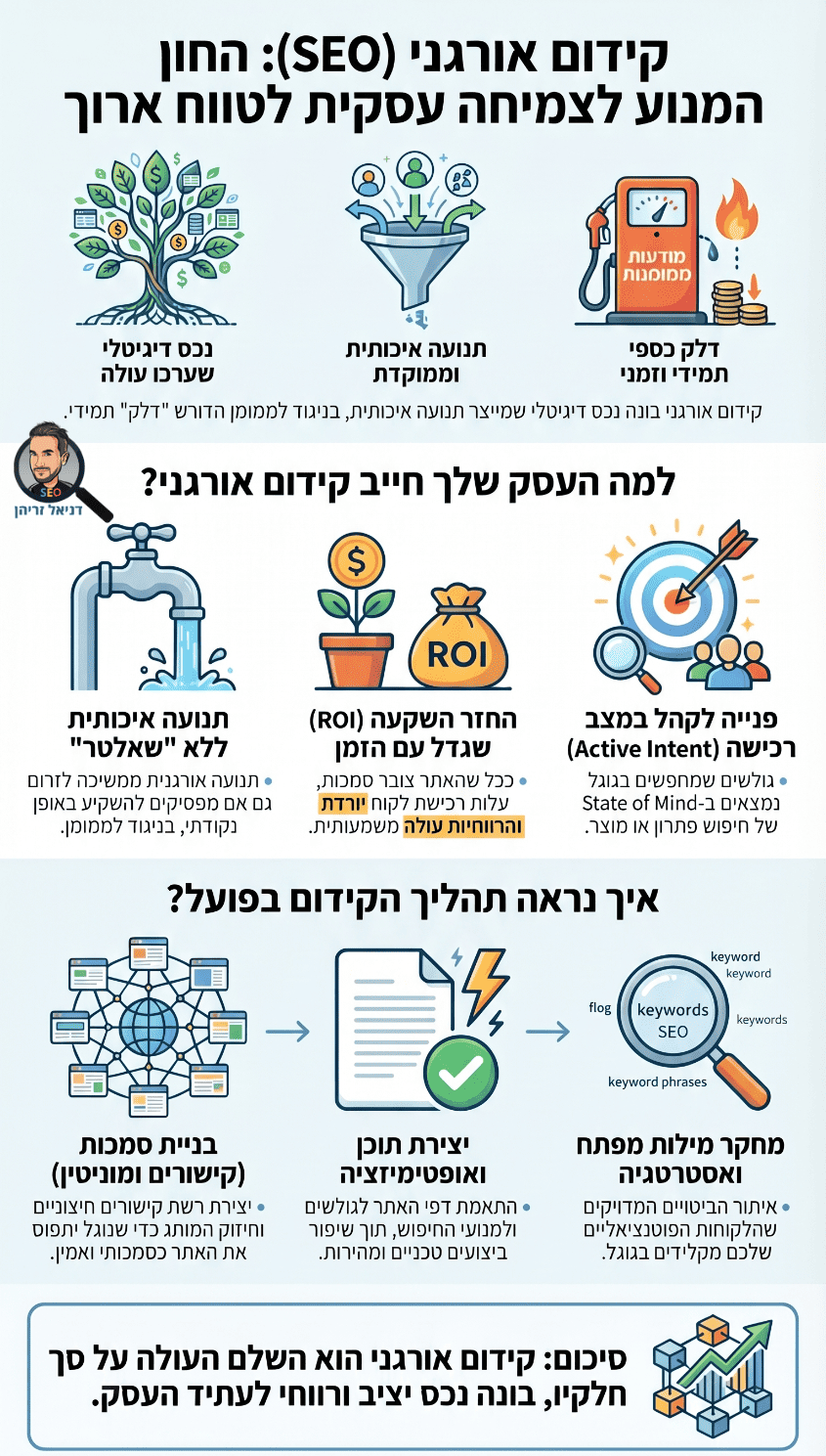 יתרונות חזקים של קידום אורגני - אינפוגרפיקה מאת דניאל זריהן יתרונות חזקים של קידום אורגני - אינפוגרפיקה מאת דניאל זריהן