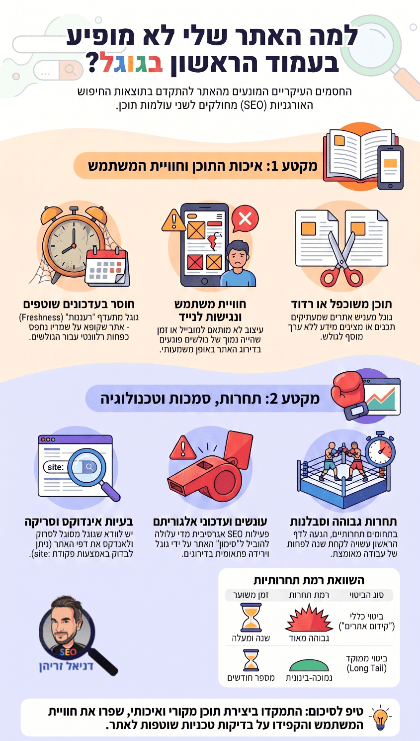 בעיות קידום בגוגל - למה האתר לא מככב? אינפוגרפיקה מאת דניאל זריהן בעיות קידום בגוגל - למה האתר לא מככב? אינפוגרפיקה מאת דניאל זריהן
