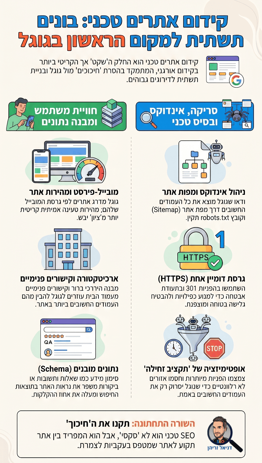 קידום אתרים טכני (Technical SEO) - אינפוגרפיקה מאת דניאל זריהן קידום אתרים טכני (Technical SEO) - אינפוגרפיקה מאת דניאל זריהן