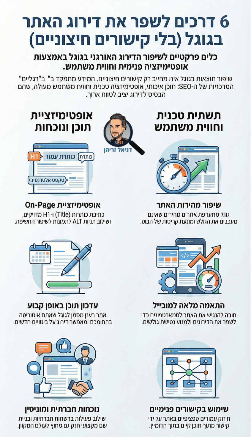 6 דרכים לשפר את דירוגי האתר - אינפוגרפיקה של דניאל זריהן 6 דרכים לשפר את דירוגי האתר - אינפוגרפיקה של דניאל זריהן
