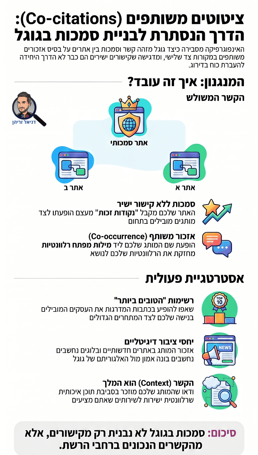 מה זה Co Citations ואיך זה עוזר לקידום אתרים? אינפוגרפיקה מאת דניאל זריהן מה זה Co Citations ואיך זה עוזר לקידום אתרים? אינפוגרפיקה מאת דניאל זריהן