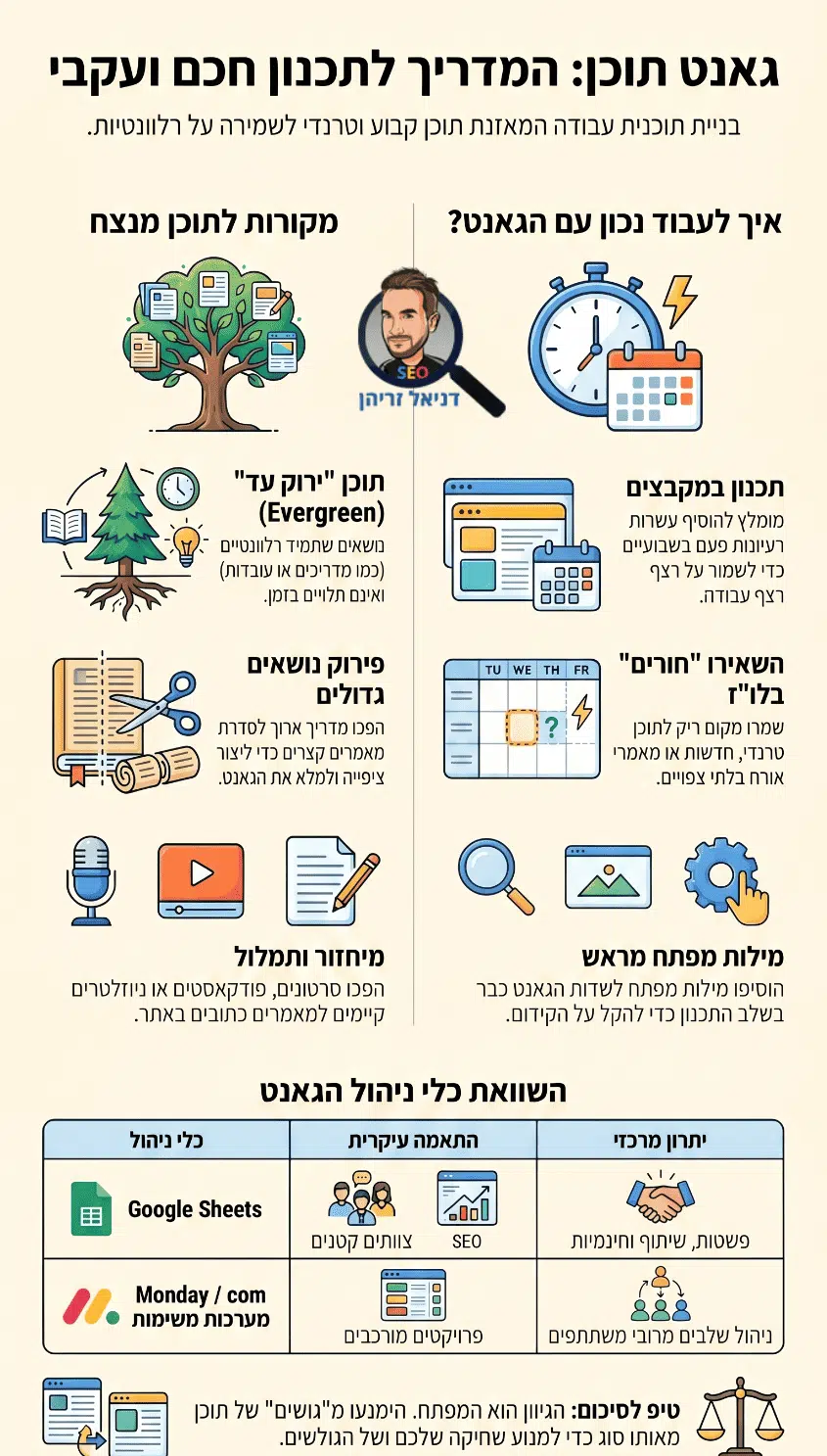 גאנט תוכן - איך עובדים עם זה כמו שצריך? אינפוגרפיקה מאת דניאל זריהן גאנט תוכן - איך עובדים עם זה כמו שצריך? אינפוגרפיקה מאת דניאל זריהן