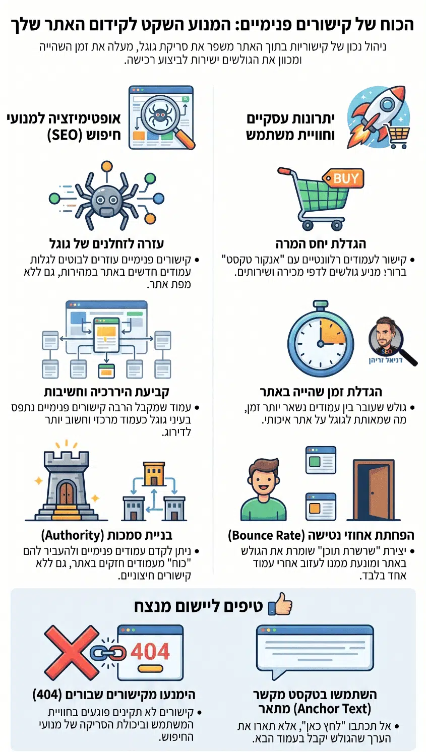 סיבות להשתמש בקישורים פנימיים - אינפוגרפיקה מאת דניאל זריהן סיבות להשתמש בקישורים פנימיים - אינפוגרפיקה מאת דניאל זריהן