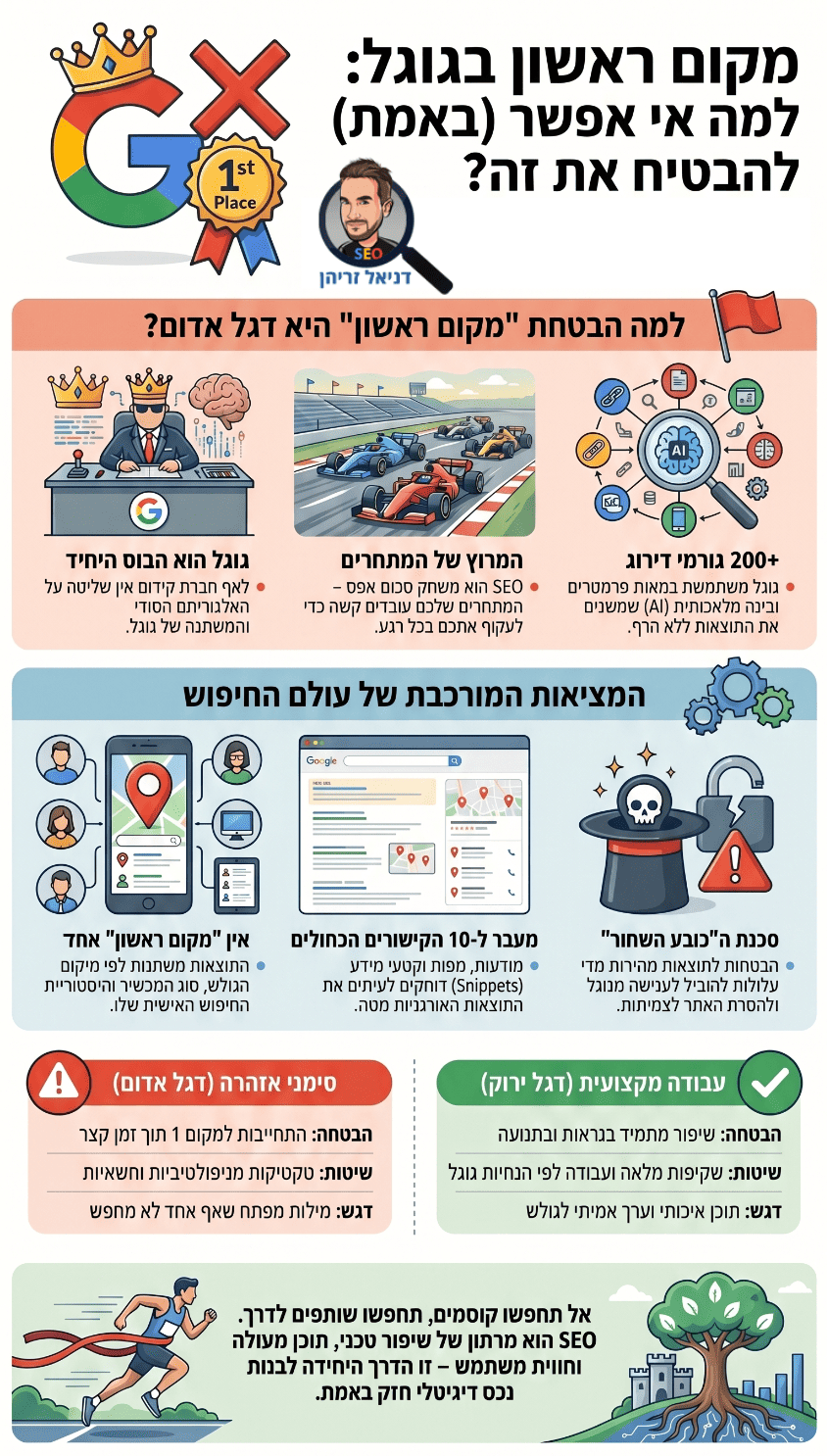 למה לא ניתן להבטיח מקום ראשון בגוגל? אינפוגרפיקה מאת דניאל זריהן למה לא ניתן להבטיח מקום ראשון בגוגל? אינפוגרפיקה מאת דניאל זריהן