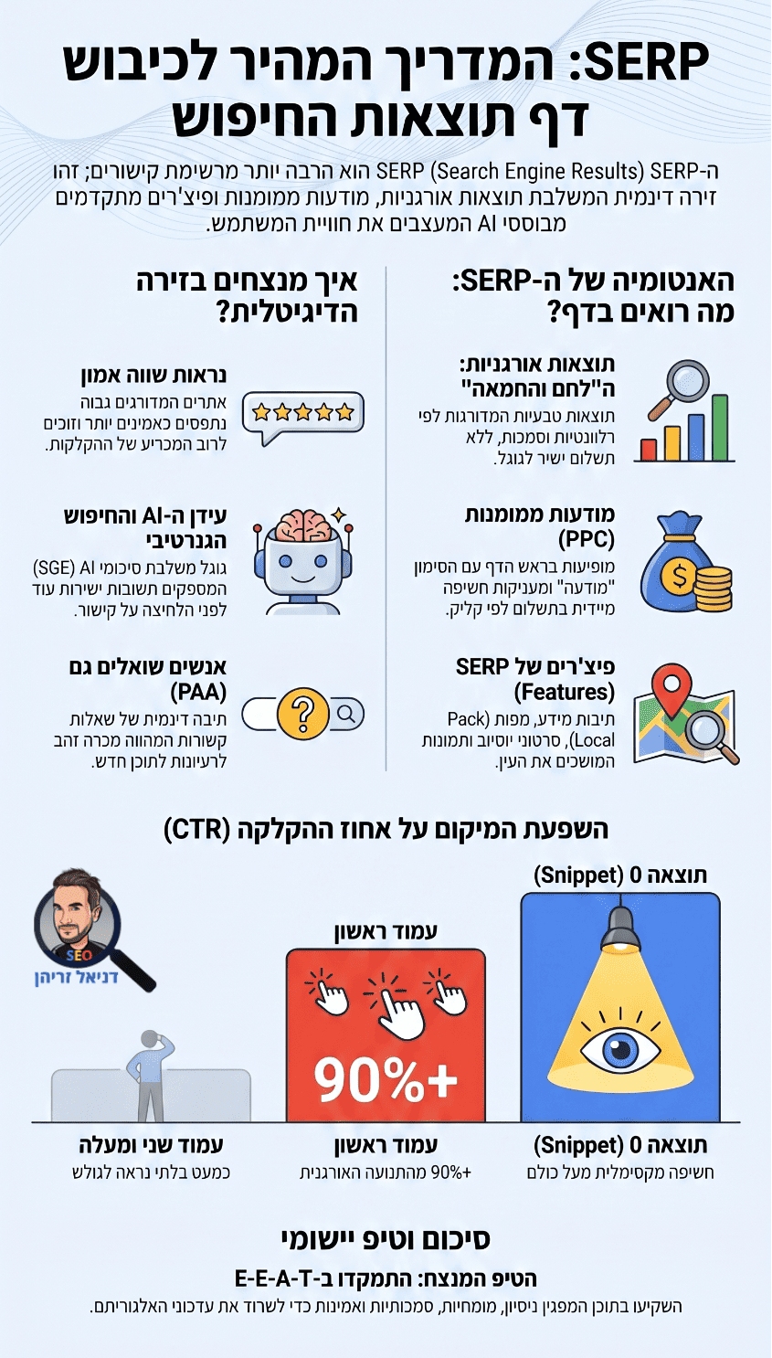 מה זה SERP: כל מה שרציתם לדעת על דף תוצאות החיפוש - אינפוגרפיקה מאת דניאל זריהן מה זה SERP: כל מה שרציתם לדעת על דף תוצאות החיפוש - אינפוגרפיקה מאת דניאל זריהן