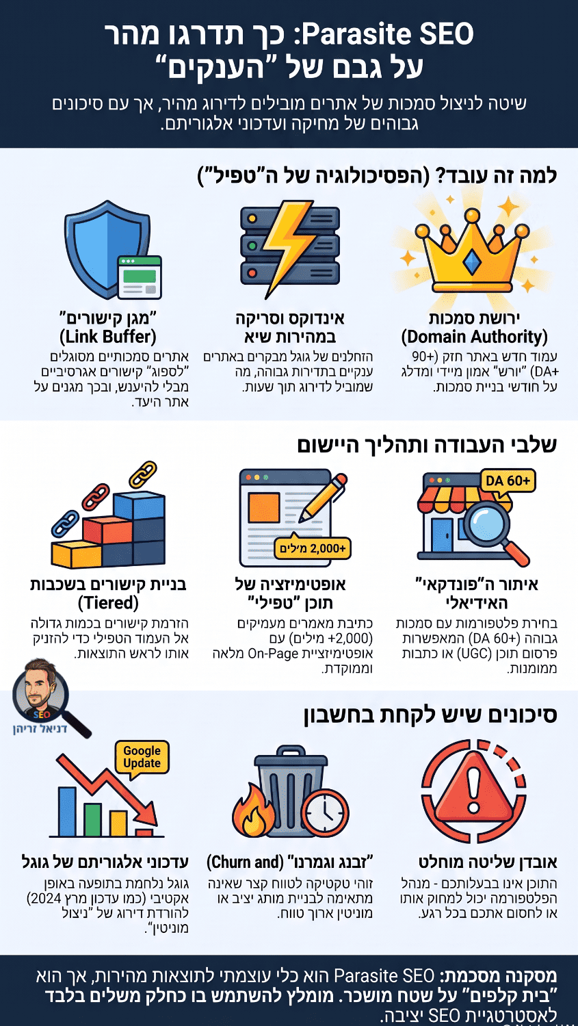 מה זה Parasite SEO (קידום טפילי) ואיך זה עובד? אינפוגרפיקה מאת דניאל זריהן מה זה Parasite SEO (קידום טפילי) ואיך זה עובד? אינפוגרפיקה מאת דניאל זריהן