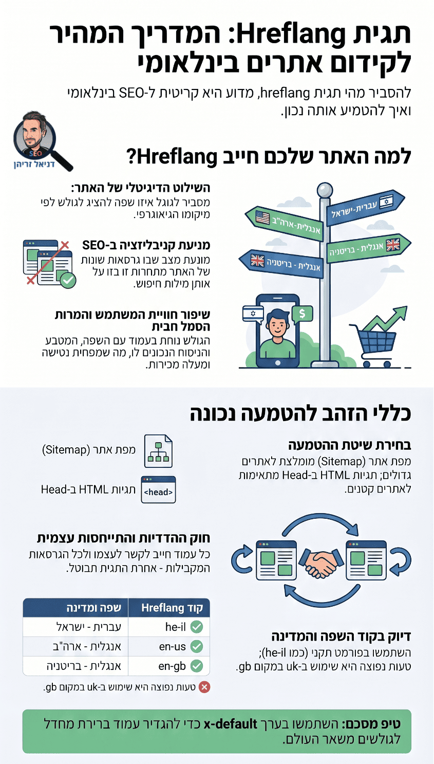 תגית hreflang לקידום אתרים מרובי שפות / אתרים בינלאומיים - אינפוגרפיקה מאת דניאל זריהן תגית hreflang לקידום אתרים מרובי שפות / אתרים בינלאומיים - אינפוגרפיקה מאת דניאל זריהן