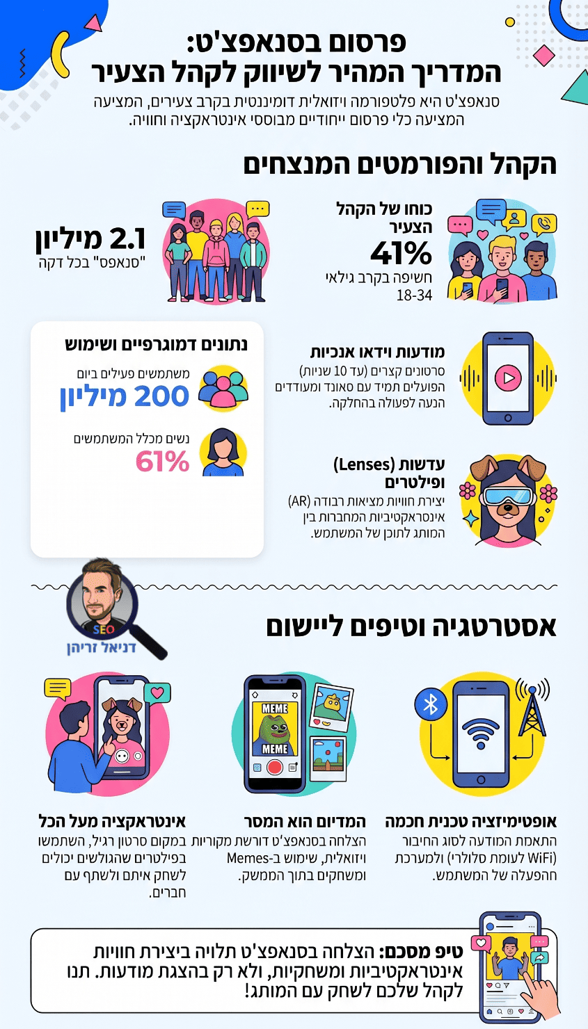 שיווק ופרסום בסנאפצ'אט (Snapchat) - אינפוגרפיקה מאת דניאל זריהן שיווק ופרסום בסנאפצ'אט (Snapchat) - אינפוגרפיקה מאת דניאל זריהן